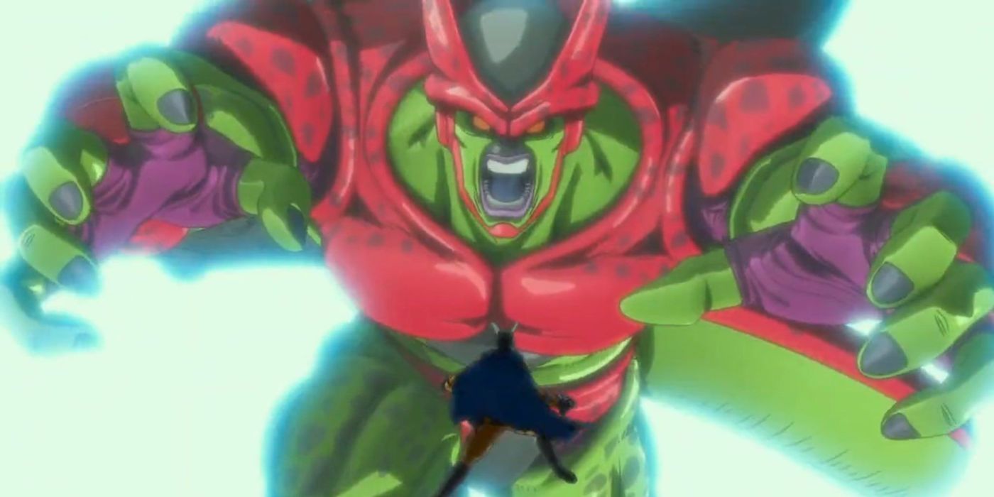 Cell Max atacando Gamma 2 em Dragon Ball Super: Super Hero.