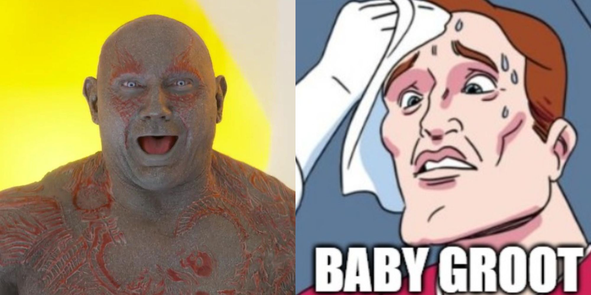 A split image of Drax and a 