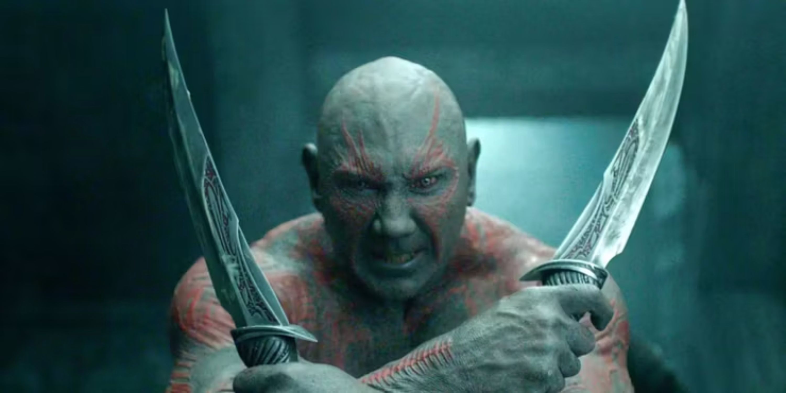 Drax brandishing his knives during a fight in Guardians of the Galaxy.