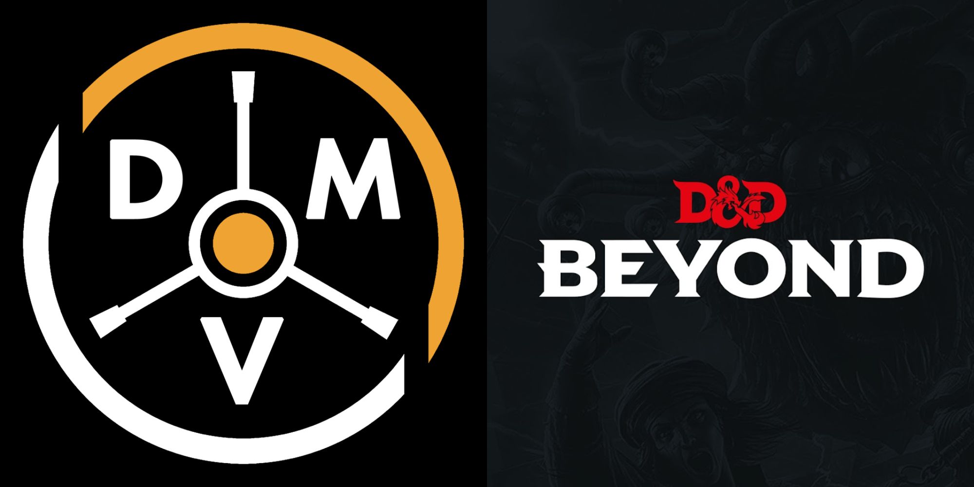 Split image showing logos for the Dungeon Master’s Vault and D&D Beyond character creators