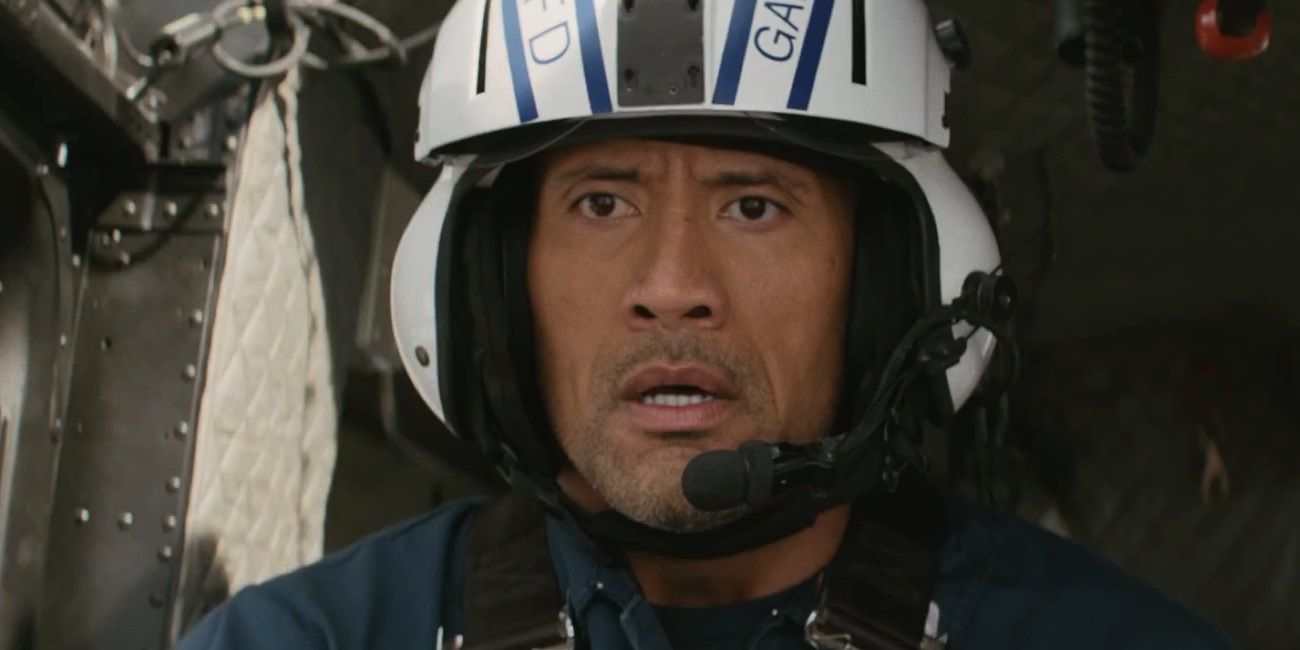 Dwayne Johnson piloting a helicopter in San Andreas