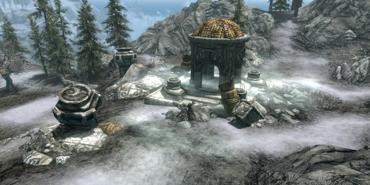 A wide shot of Dwemer Mines in Skyrim.