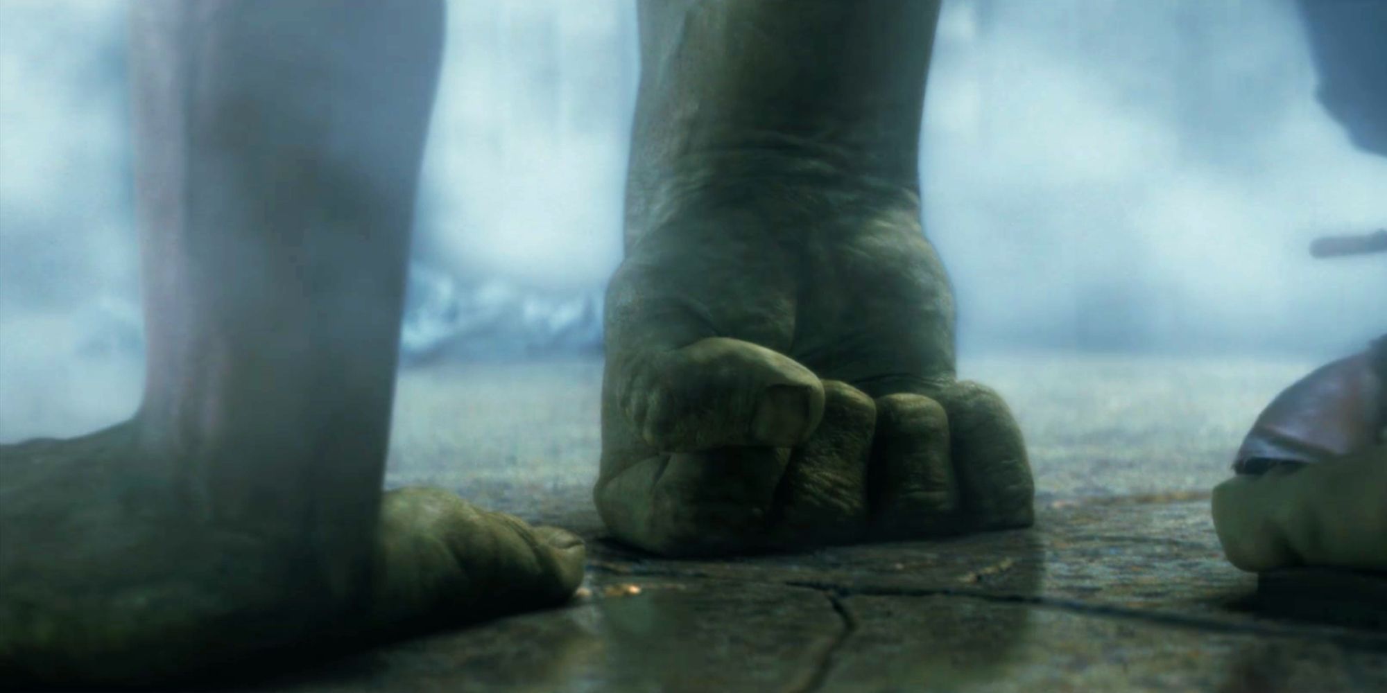 Edward Norton as Bruce Banner transforming into the Hulk surrounded by smoke in The Incredible Hulk (2008)