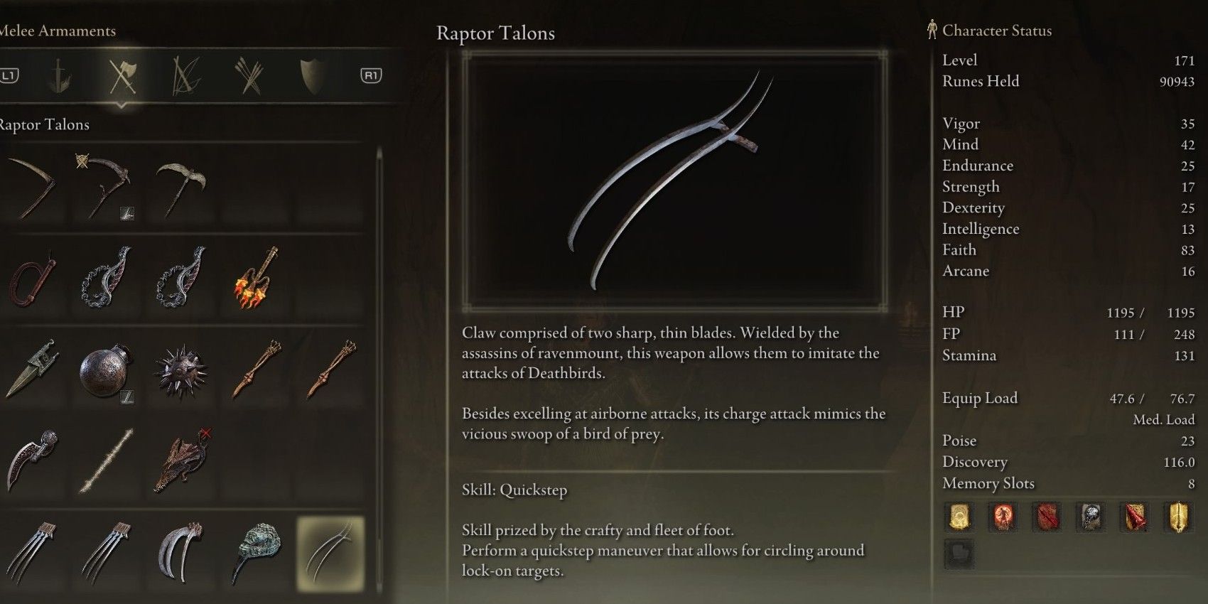 Elden Ring's Raptor Talons scale well with Dexterity and give a damage boost to jump attacks.