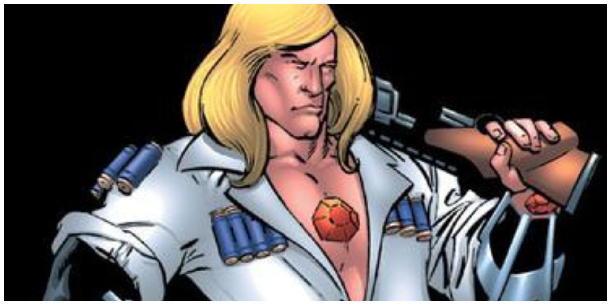 Ulysses Bloodstone, pai de Elsa Bloodstone, segurando uma arma na Marvel Comics.