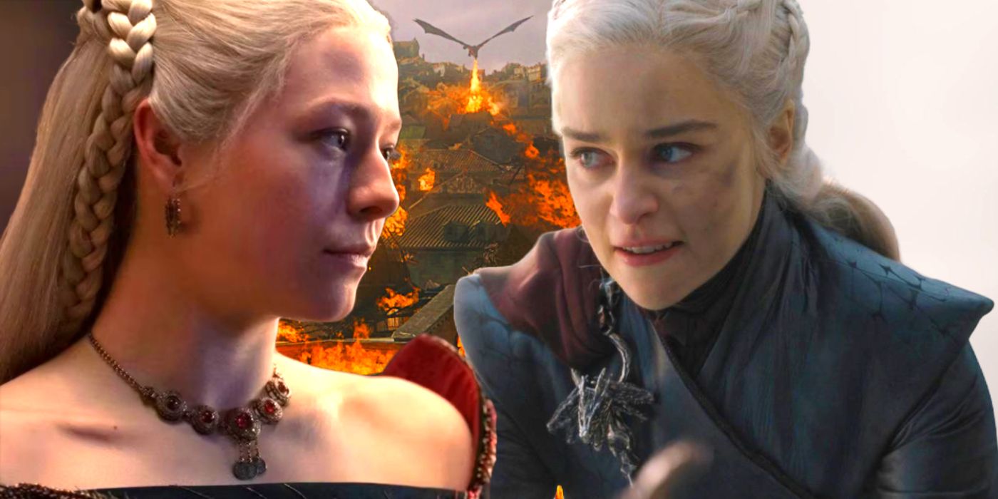 Emma D'Aarcy as Rhaenyra in House of the Dragon and Emilia Clarke as Daenerys in Game of Thrones