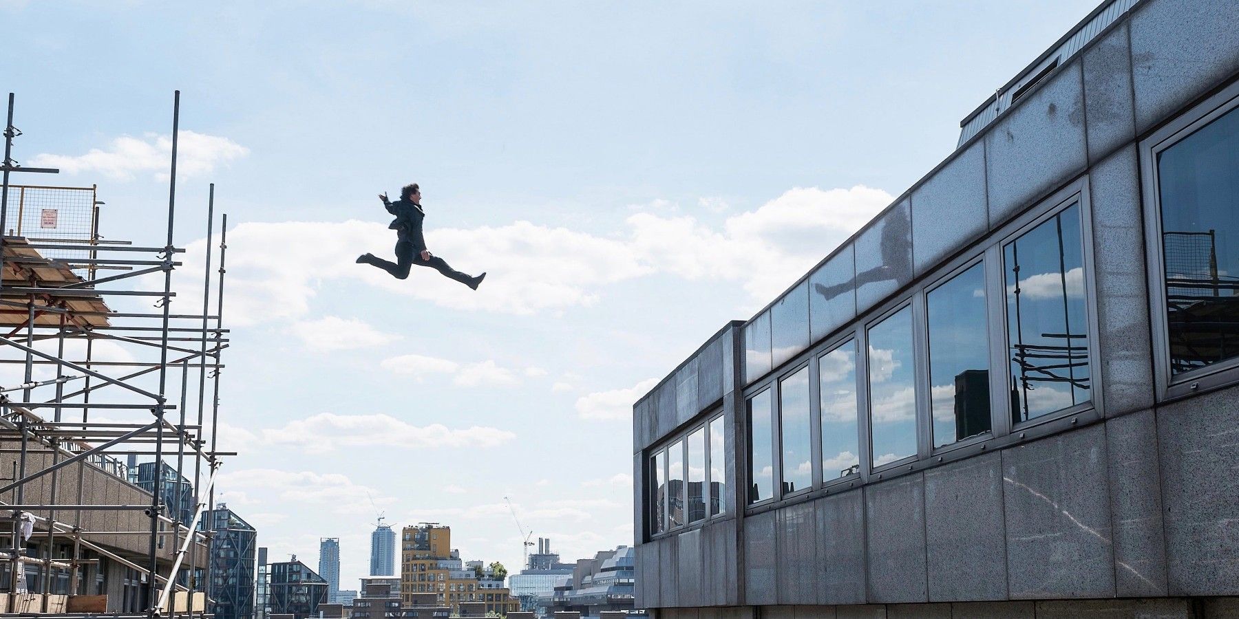 Ethan Hunt jumping in Mission Impossible Fallout
