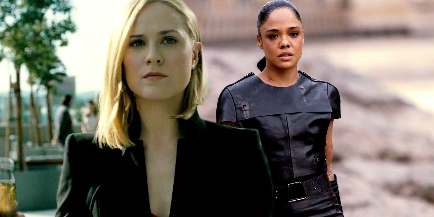 Evan Rachel Wood as Dolores and Tessa Thompson as Hale in Westworld