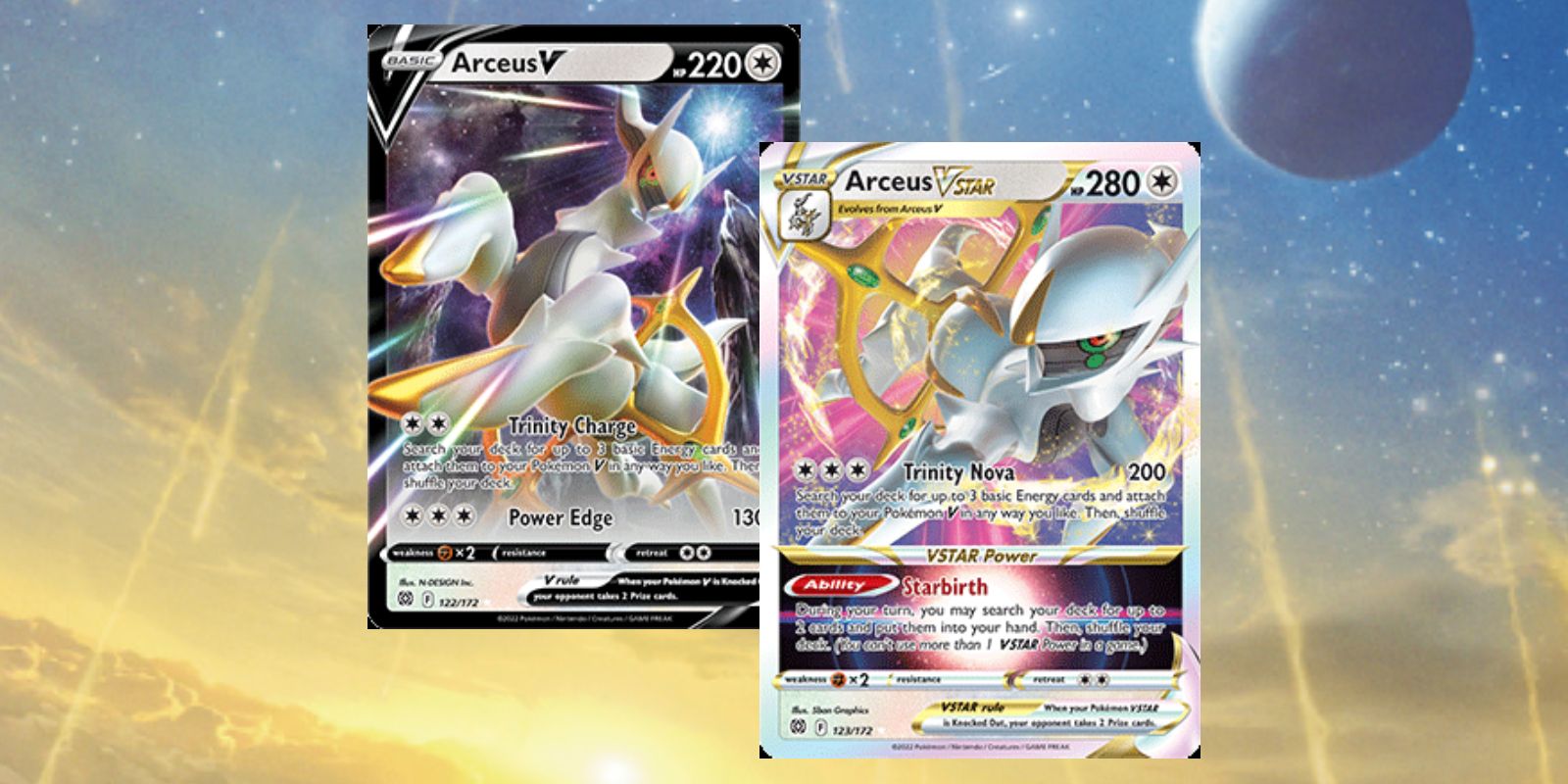 The Arceus V and Arceus VSTAR cards are the most expensive in the Arceus VSTAR/Flying Pikachu VMAX Pokémon TCG deck.