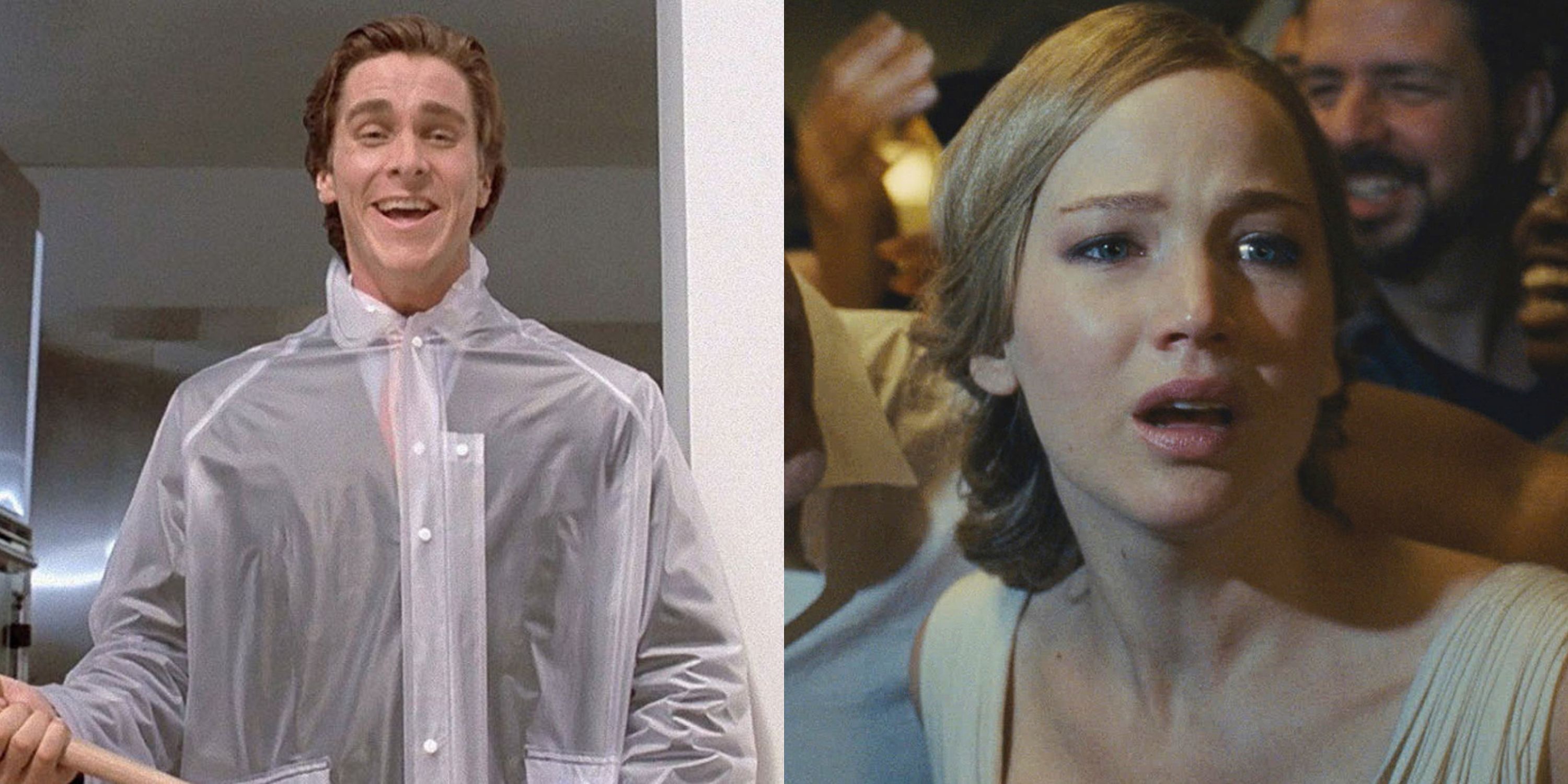 Featured image Christian Bale in American Psycho and Jennifer Lawrence in Mother!