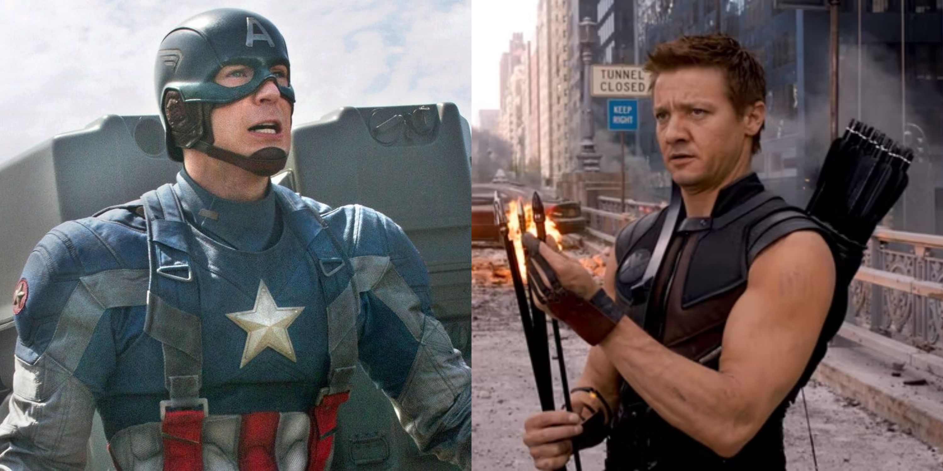 Featured image split Chris Evans as Steve Rogers in Captain America The Winter Soldier and Hawkeye in The Avengers 2012