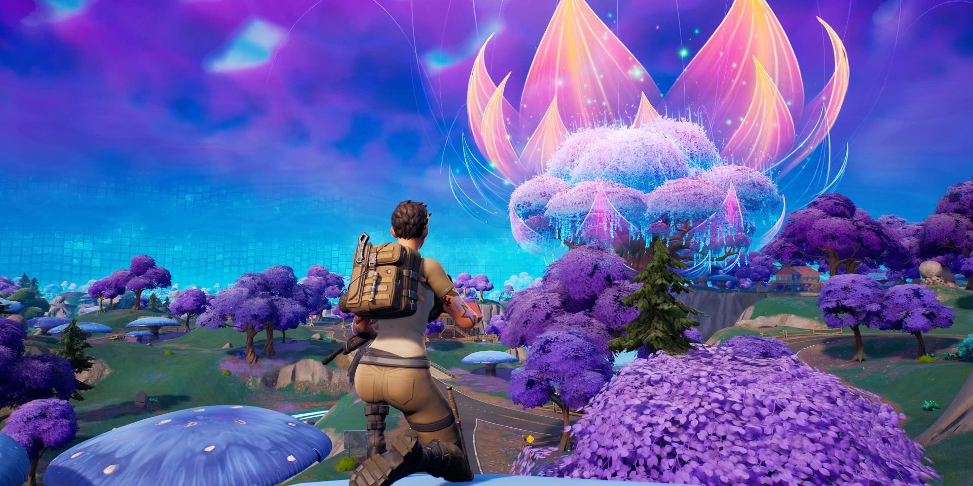 An image of the player looking at a tree in Fortnite