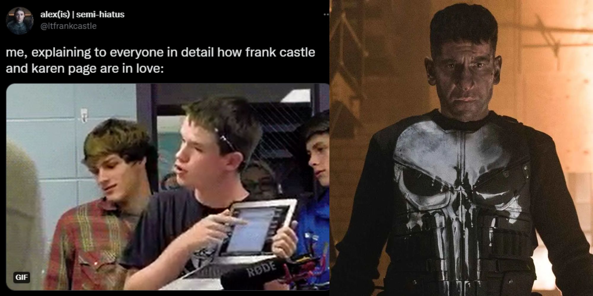 Split image of a Frank Castle meme and the character himself
