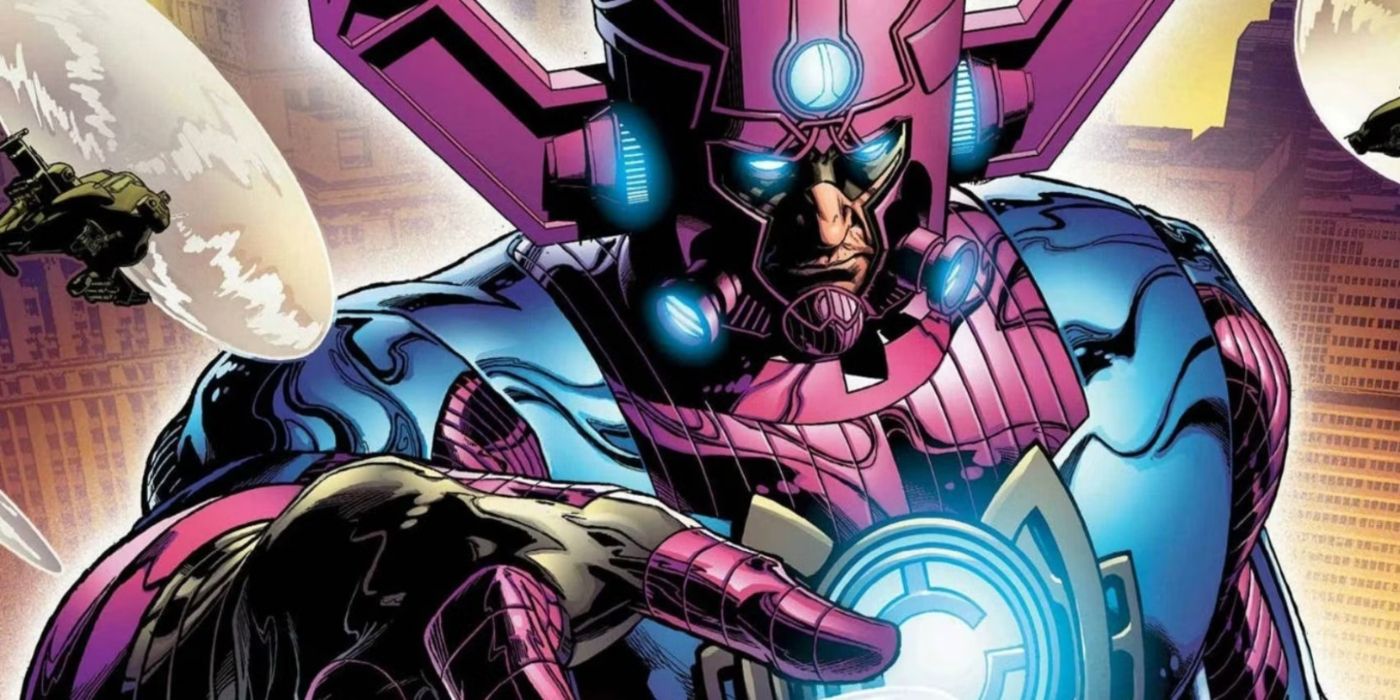 Galactus in the comics standing as helicopters circle around him.