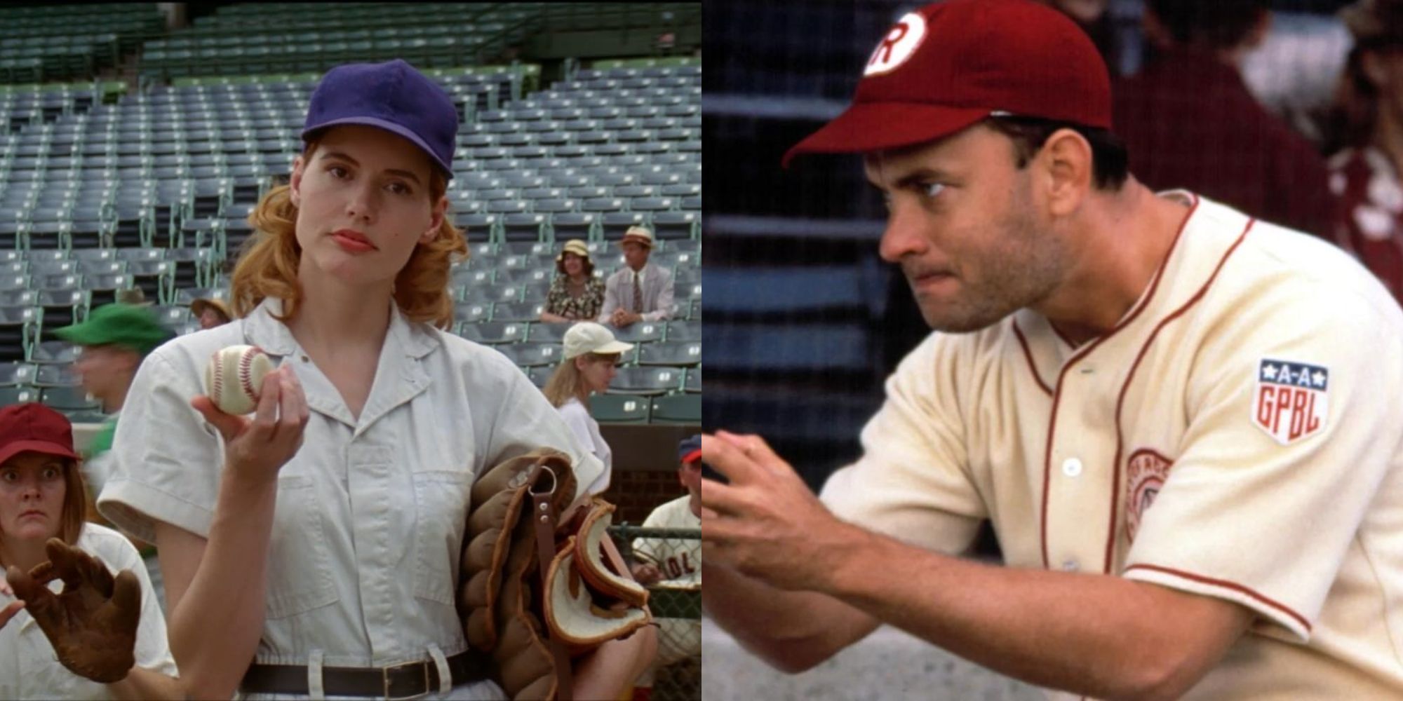 Split image showing Dottie and Jimmy in A League of Their Own.