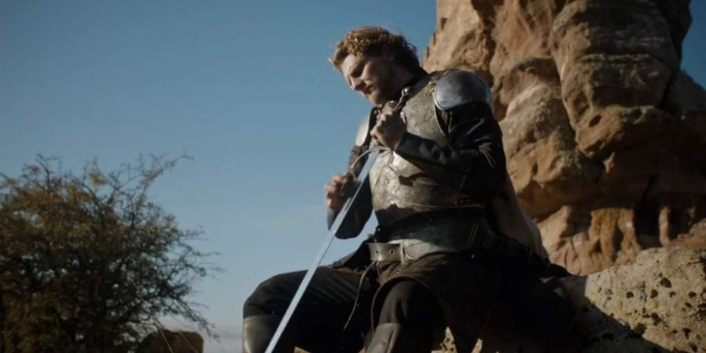 Gerald Hightower polishing his sword in Game of Thrones