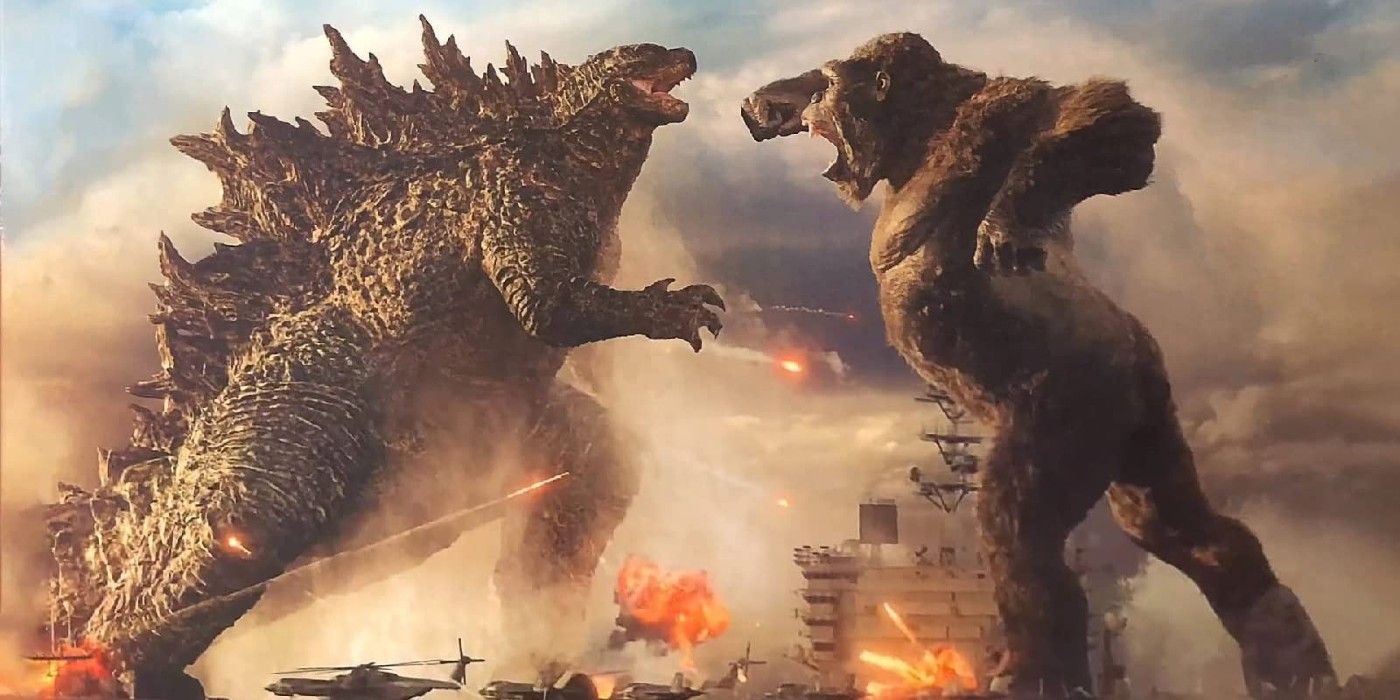 Godzilla and Kong fighting on an aircraft carrier in Godzilla Vs. Kong