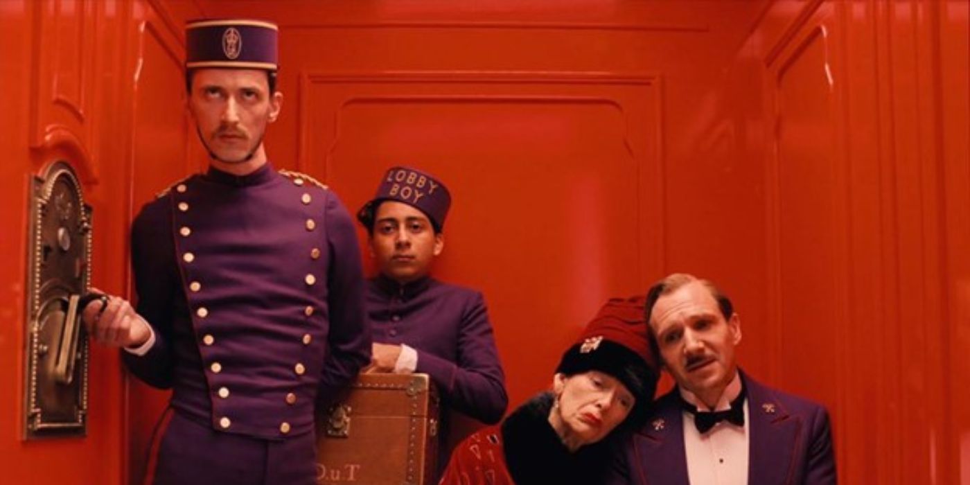 Characters in the elevator in Grand Budapest Hotel