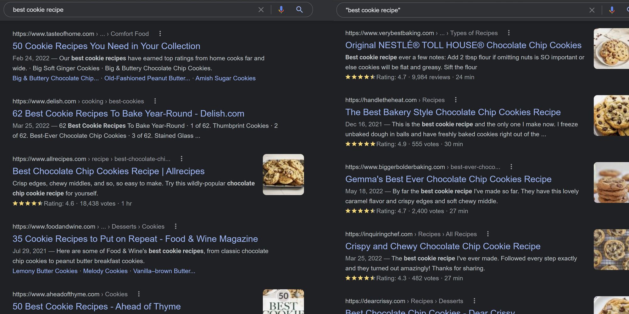 Google Search best cookie recipe quote marks