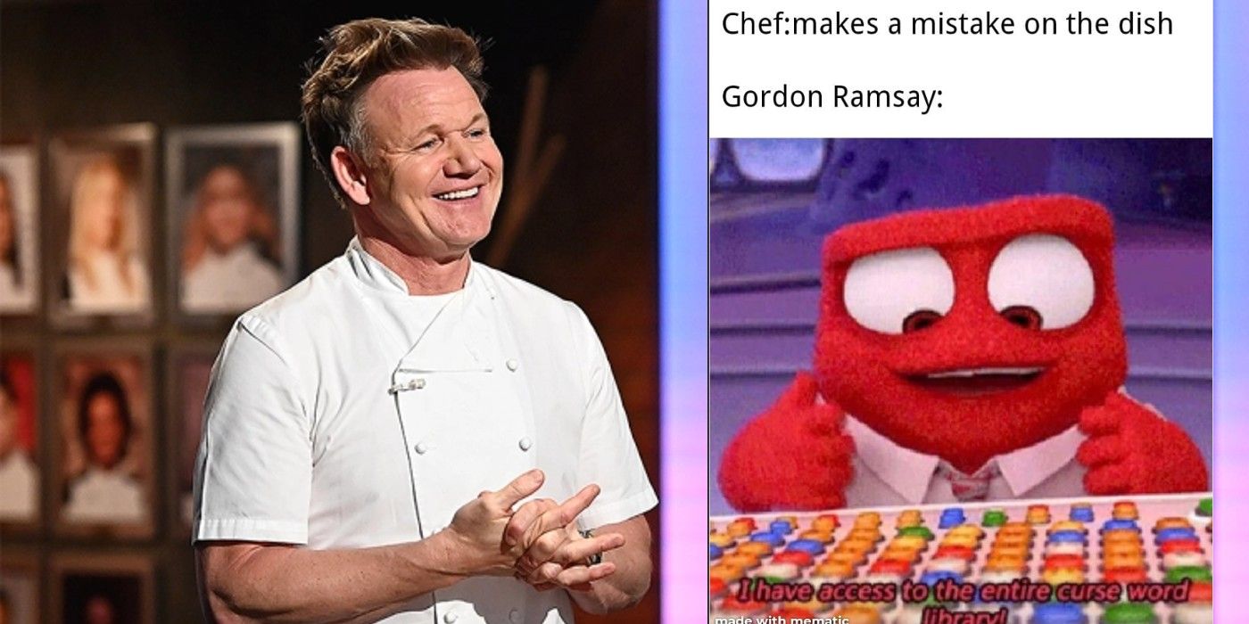 Gordon Ramsay smiling next to a meme comparing him to Anger in Inside Out