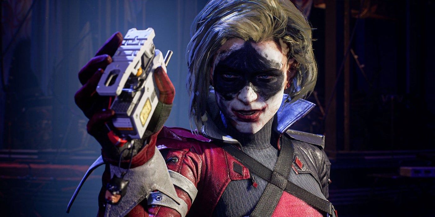 Harley Quinn holding a mind-control device in Gotham Knights (2022)