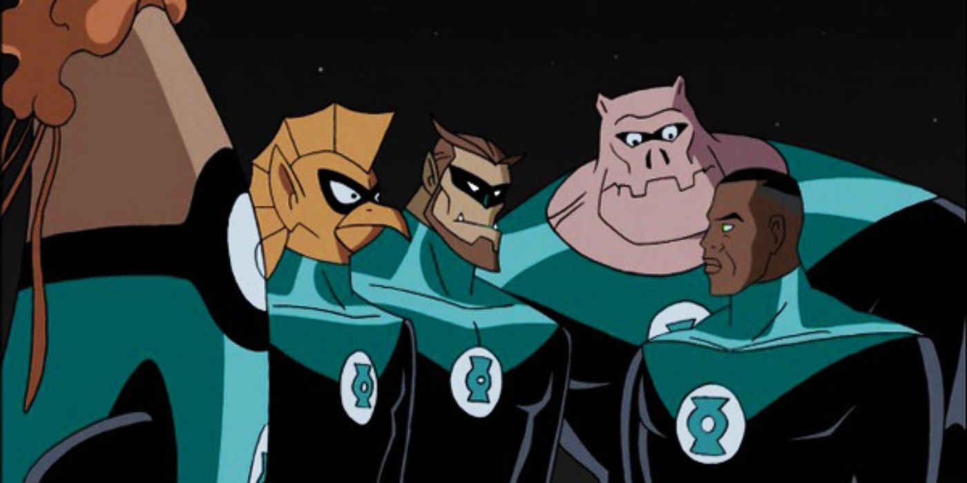 A Tropa dos Lanternas Verdes falando em Liga da Justiça.