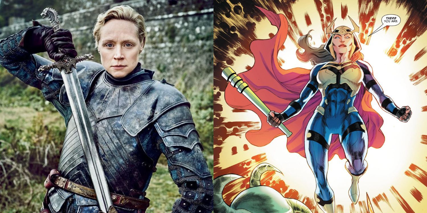 Split image of Gwendoline Christie and Big Barda