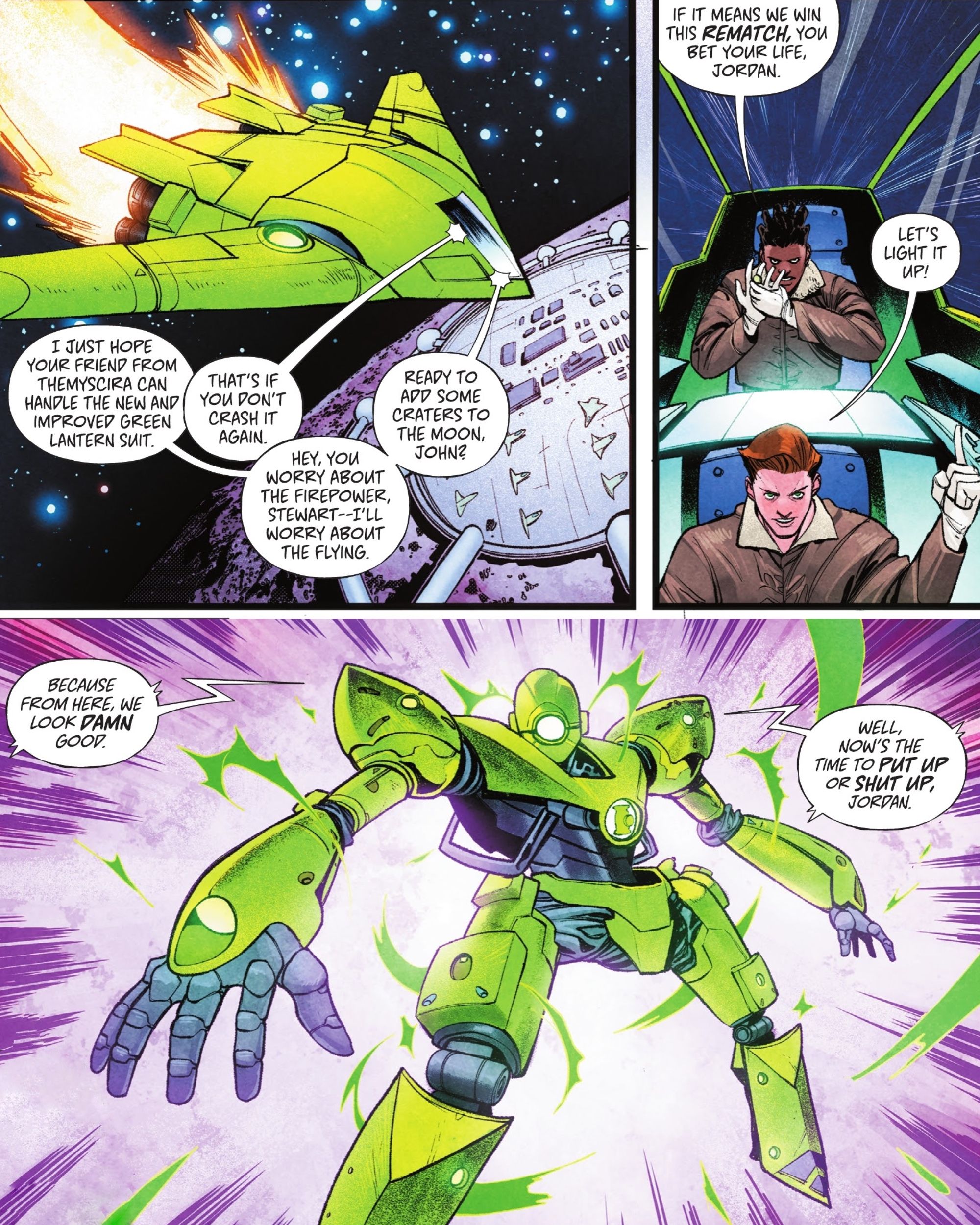 Hal Jordan and John Stewart Green Lantern Mech