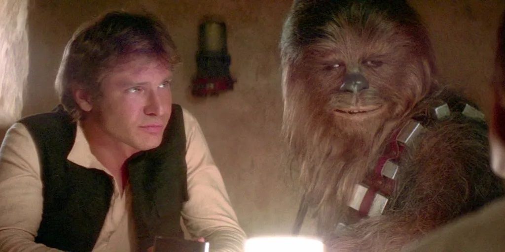 Han Solo and Chewbacca in Mos Eisley Cantina in Star Wars