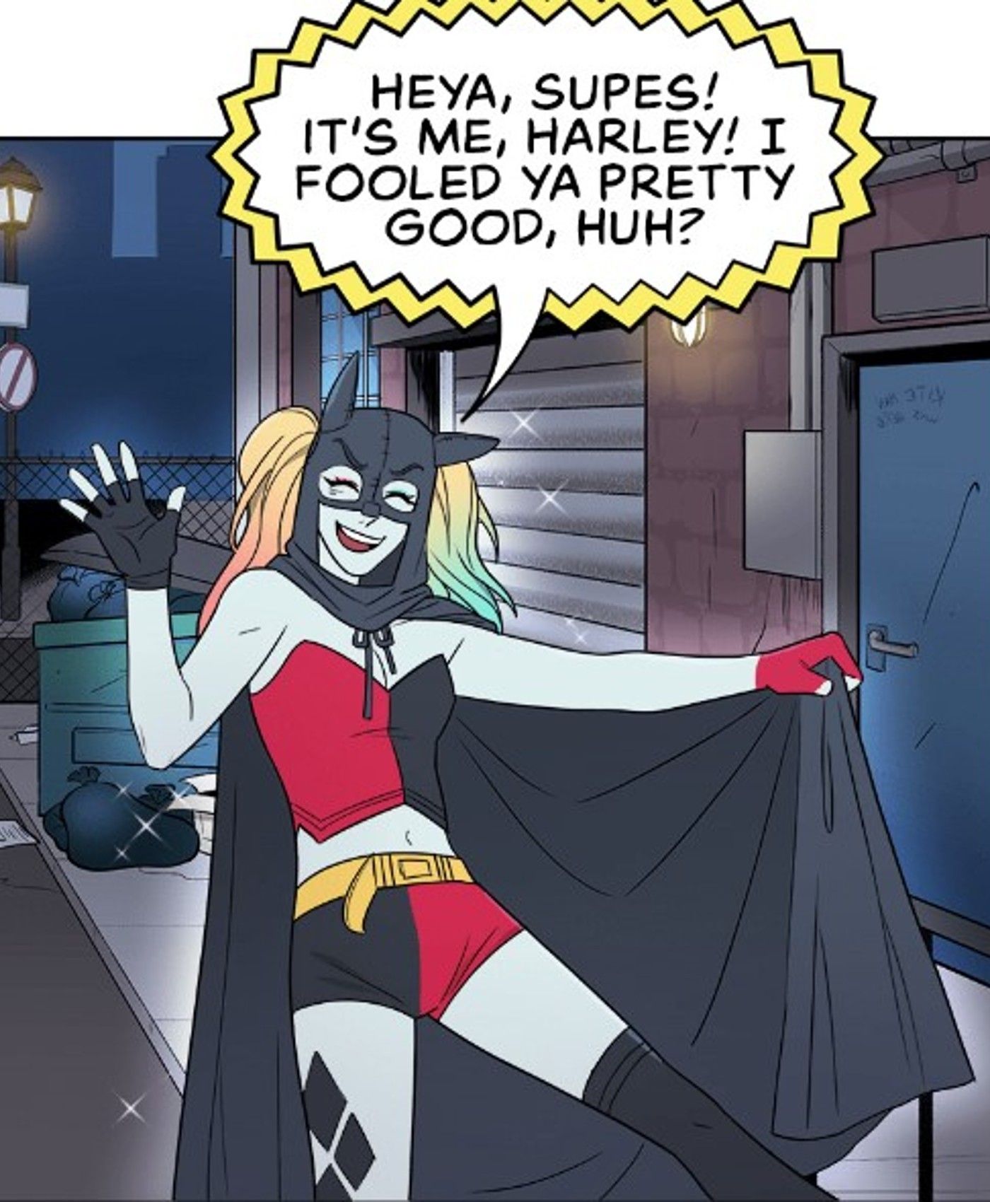 Harley em uma fantasia de Batman