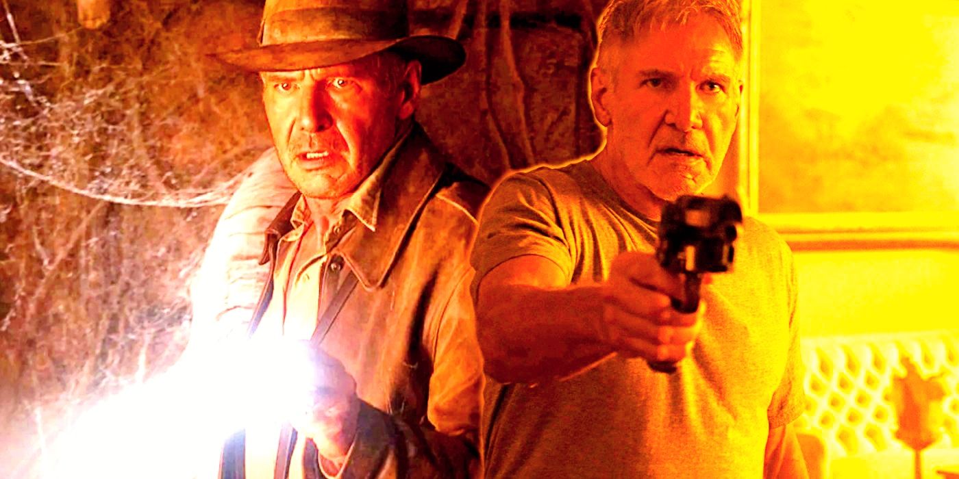 harrison ford as rick deckard in bladerunner 2 and indiana jones in kingdom of the crystal skull