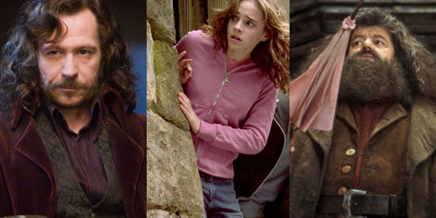 Three Harry Potter characters side by side vertical images Sirius, Hermione and Hagrid