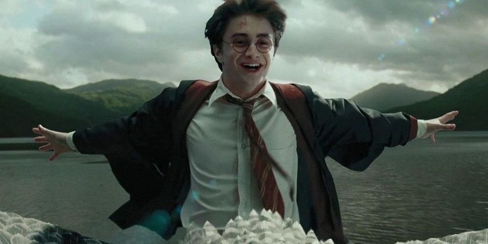 Harry Potter riding Buckbeak in Prisoner of Azkaban
