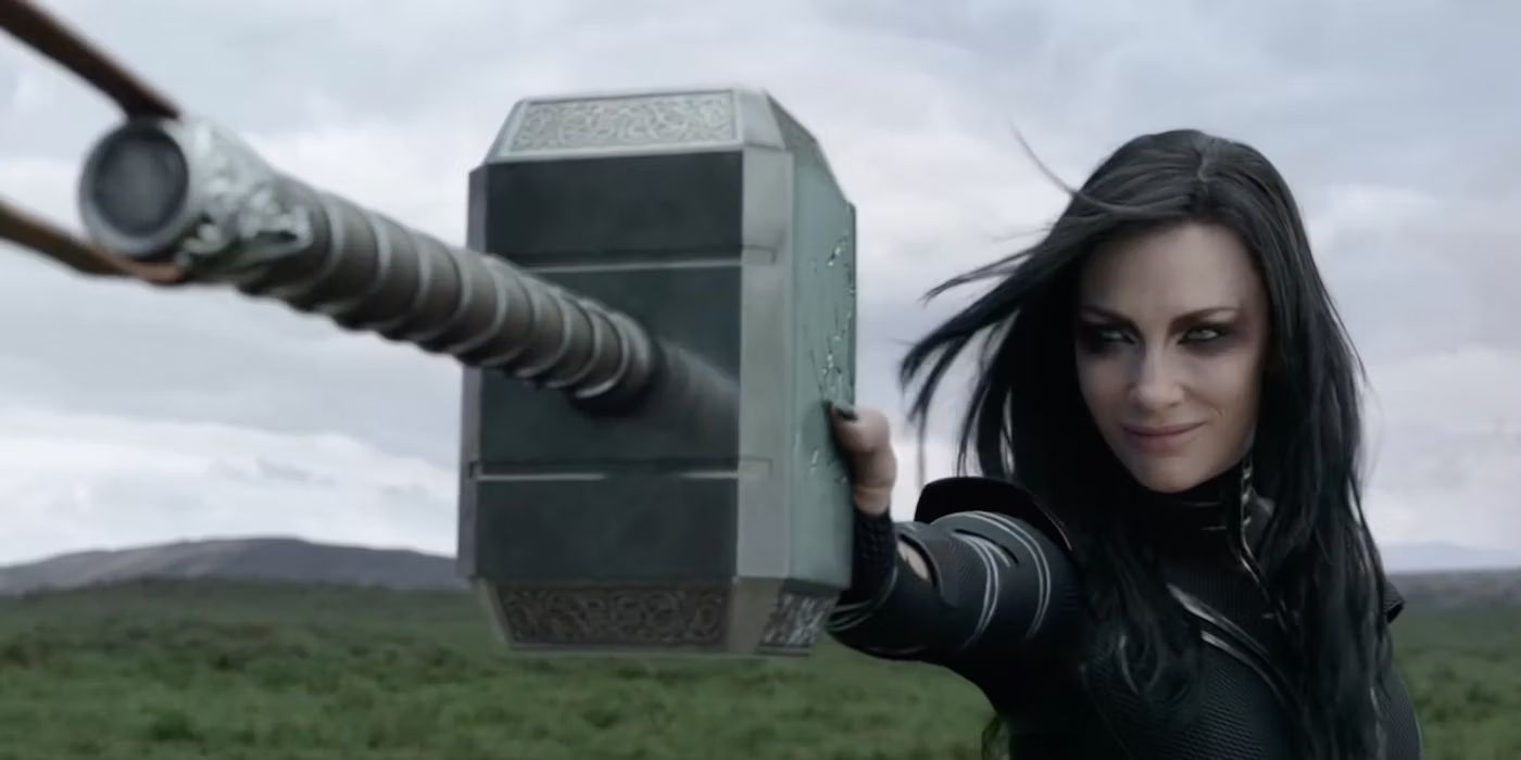 Hela stops Mjolnir in Thor: Ragnarok.