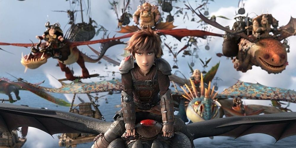 Hiccup and his friends riding dragons in How to Train Your Dragon 2