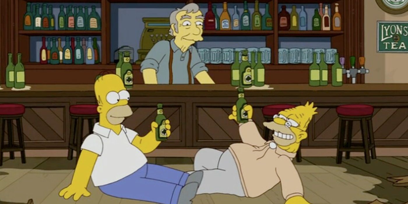 Homer and Grampa get drunk in Ireland in The Simpsons