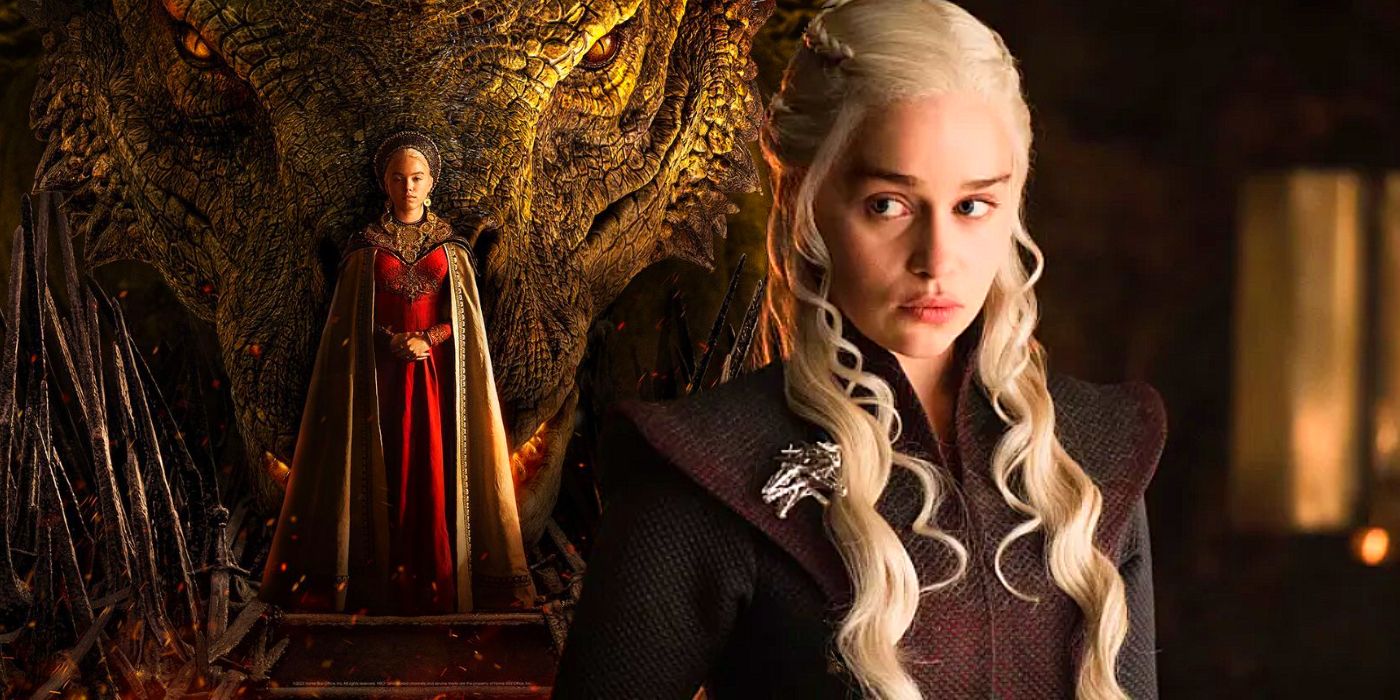 Milly Alcock as Rhaenyra Targaryen in House of the Dragon with Emilia Clarke as Daenerys Targaryen in Game of Thrones