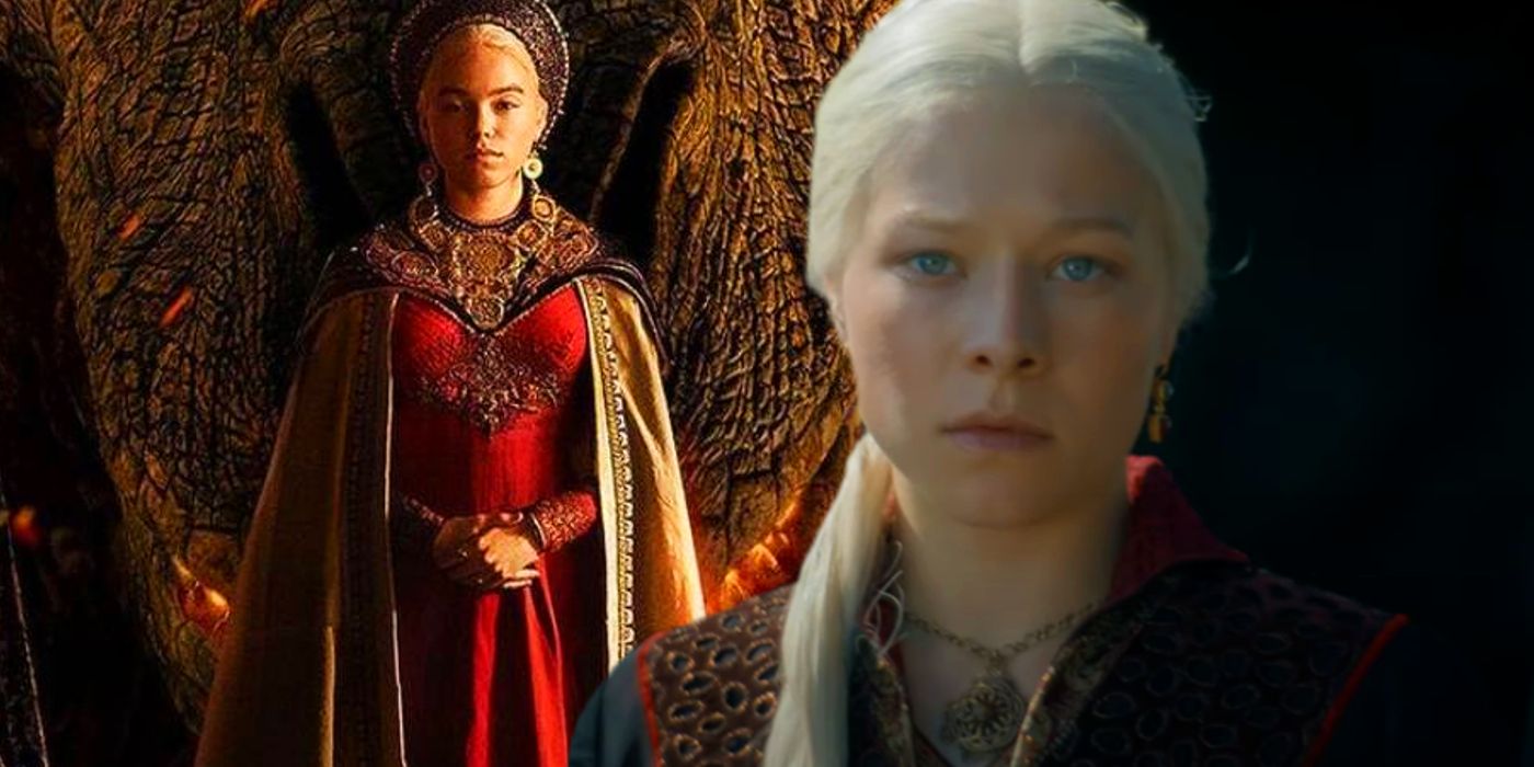 Blended image of young and adult Rhaenyra in House of the Dragon.