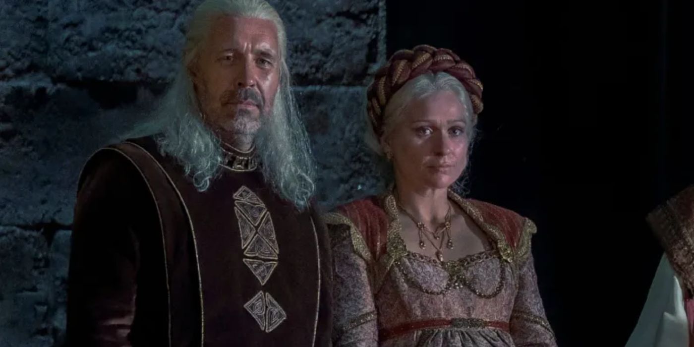 Viserys and Aemma Targaryen standing side by side in House of the Dragon.