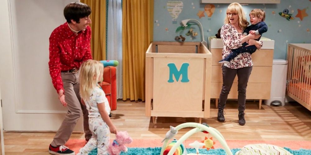 Howard and Bernadette with their children in The Big Bang Theory