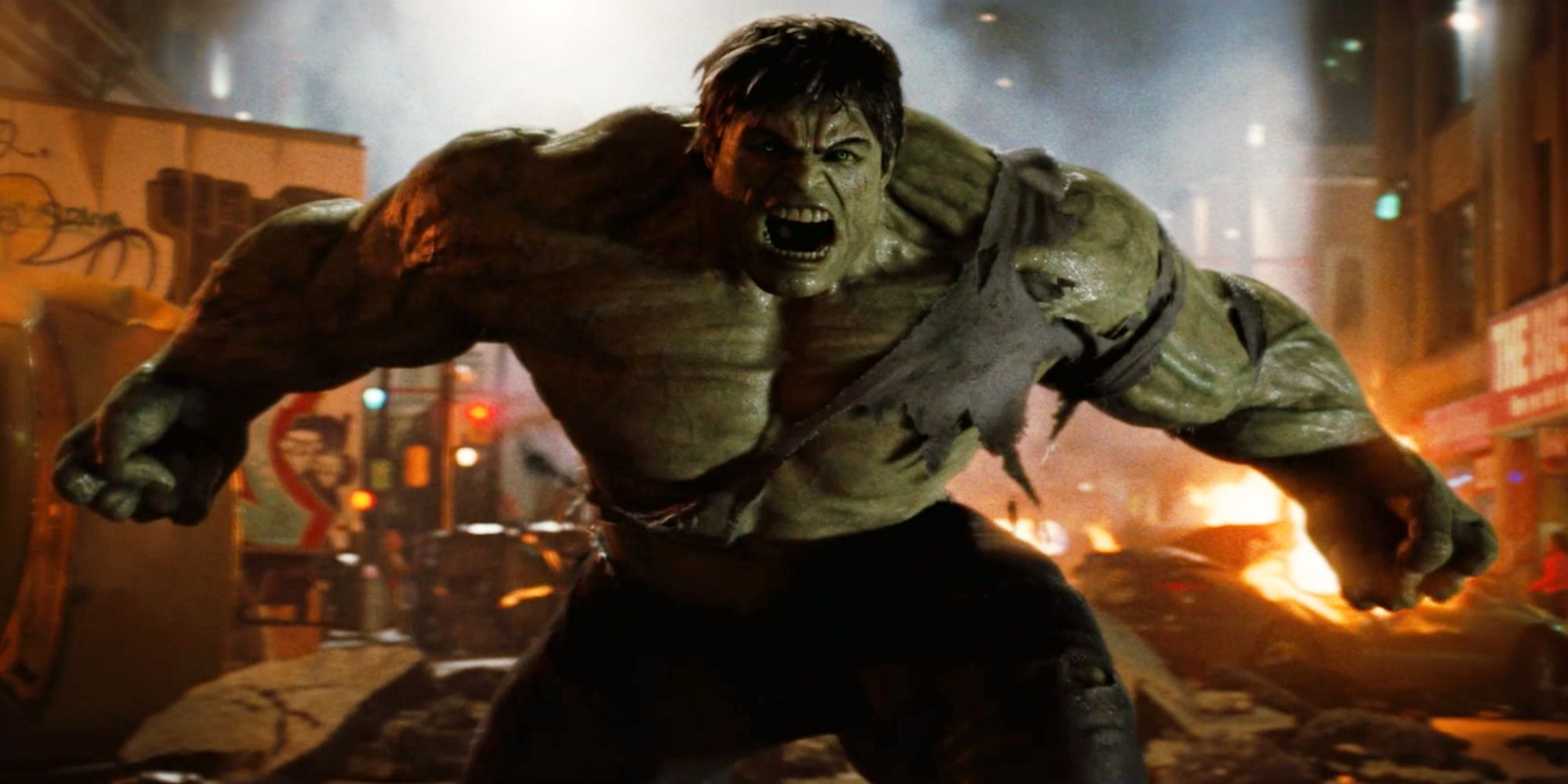 Hulk roaring at Abomination in The Incredible Hulk.