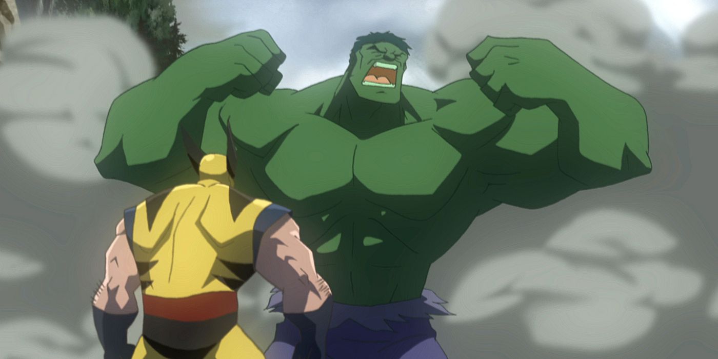 Hulk roaring while facing Wolverinin Hulk Vs. 