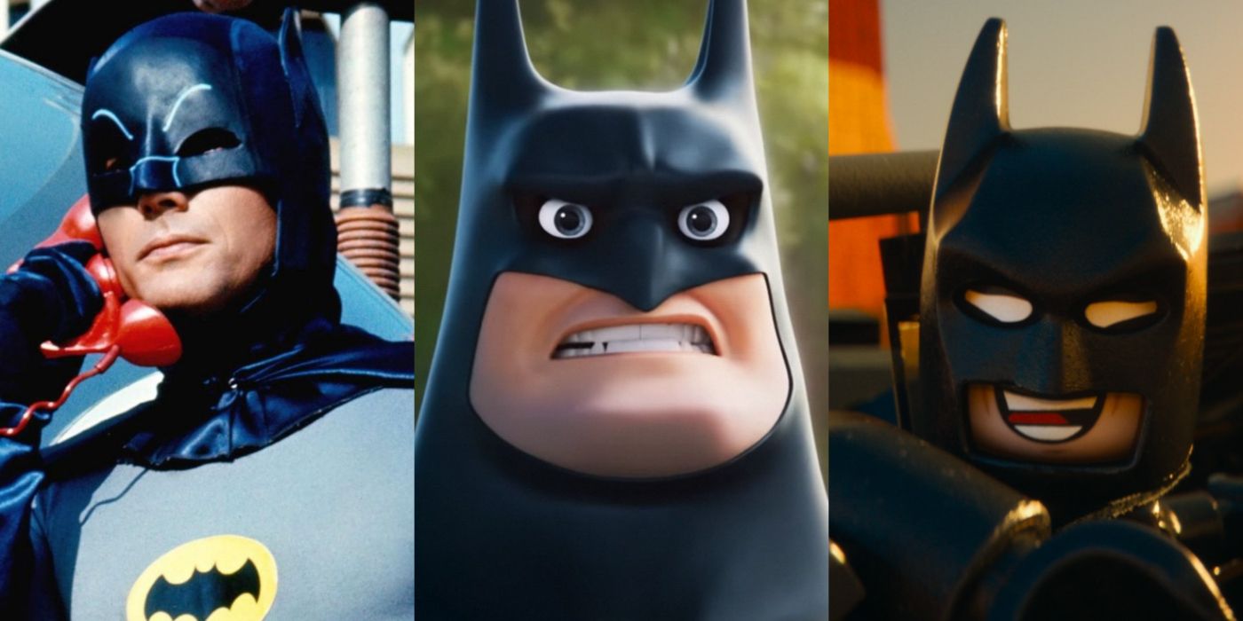 Split Image: Adam West Batman, DC League of Super-Pets Batman, Lego Batman Movie Batman