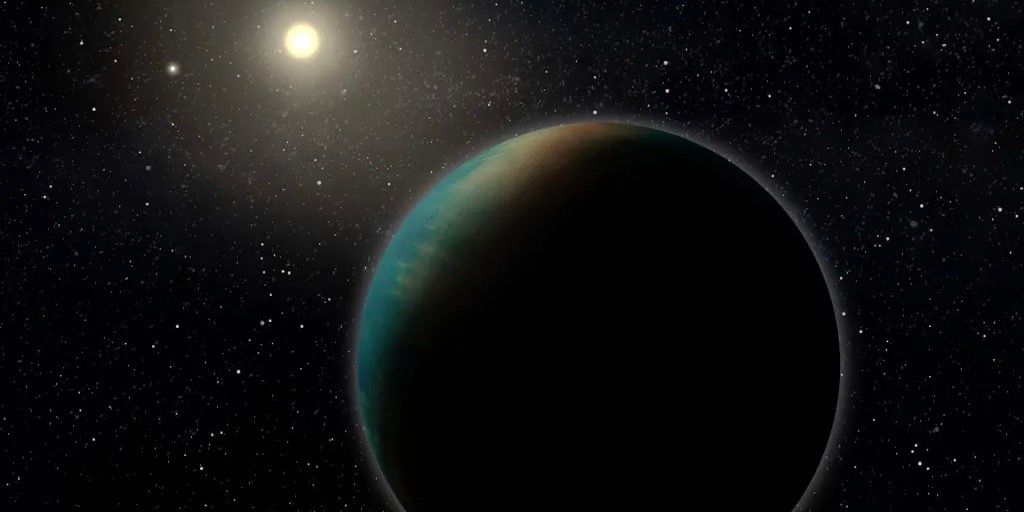 Artistic rendition of the exoplanet TOI-1452 b, a small planet that may be entirely covered in a deep ocean. 