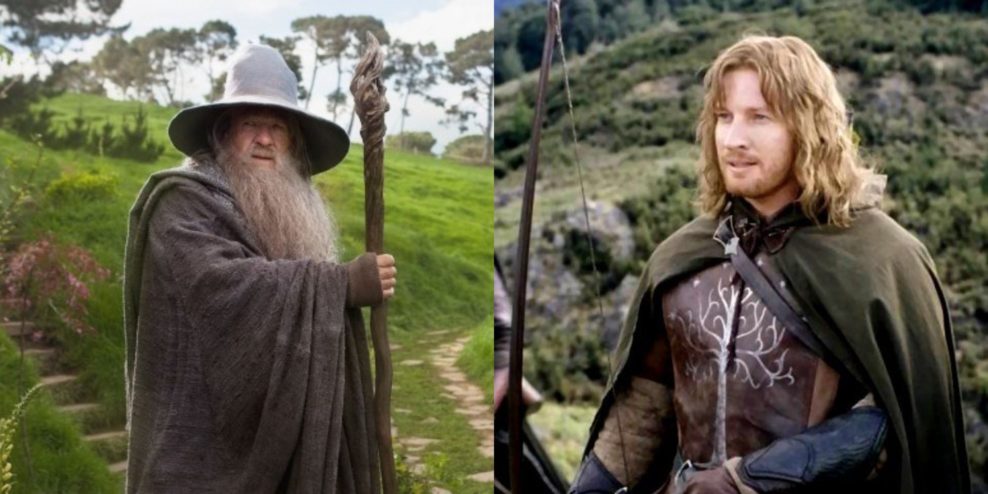 Split image showing Gandalf and Faramir in The Lord of the Rings.