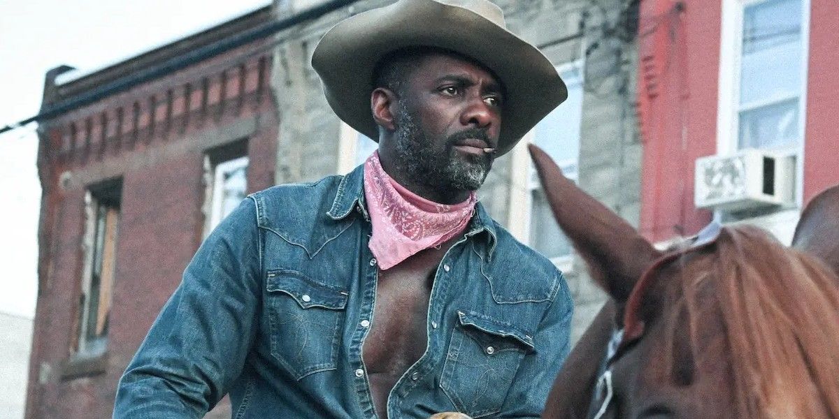 Idris Elba on horseback in Concrete Cowboy