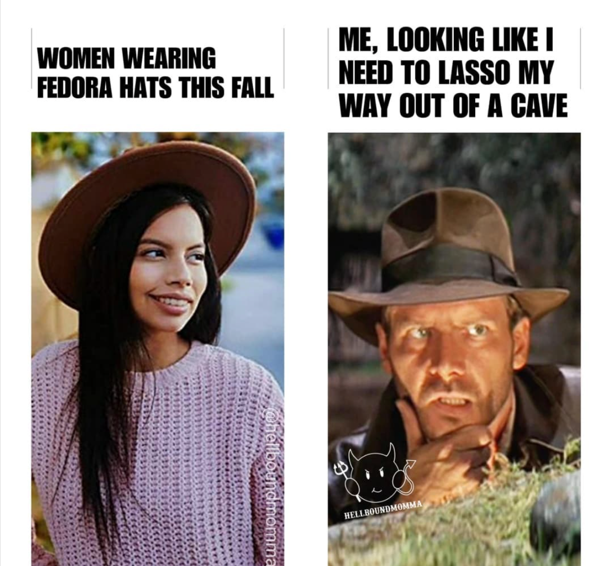 Indiana Jones fedora comparison meme