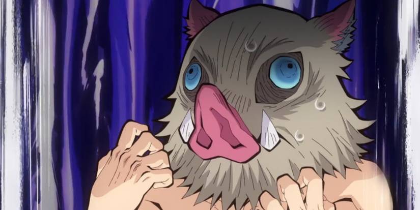 Inosuke Hashibira looking surprised in Demon Slayer