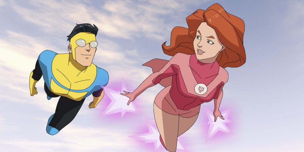 Invincible flying with his love interest