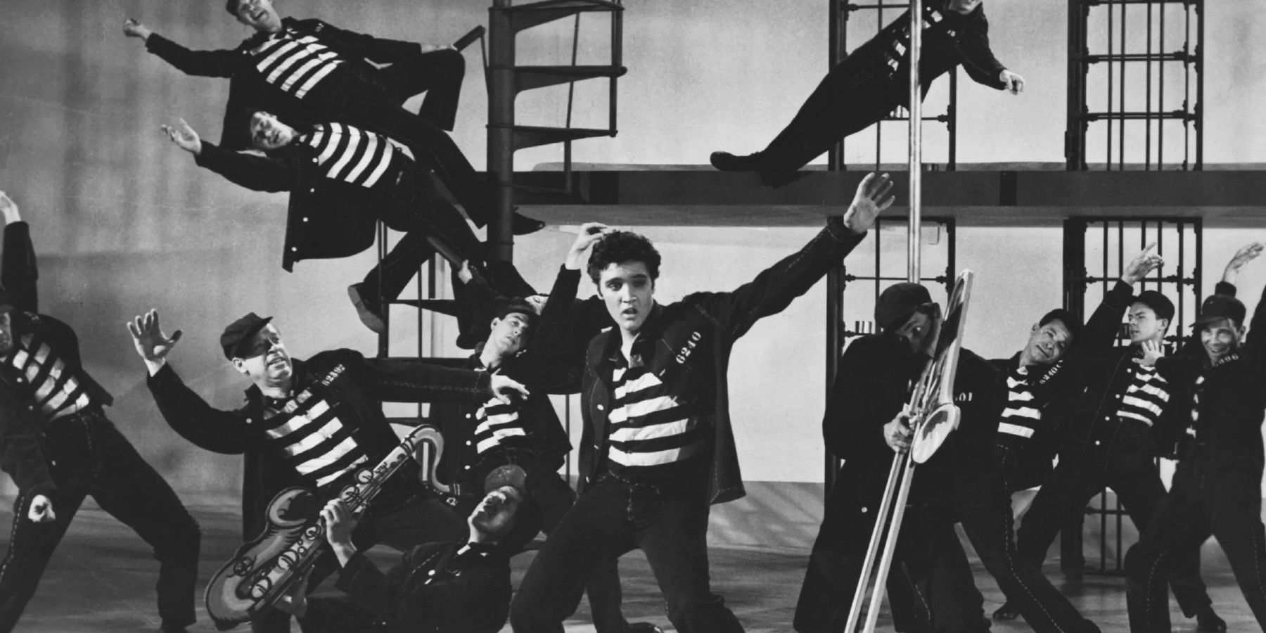 Elvis dancing with prisoners in Jailhouse Rock